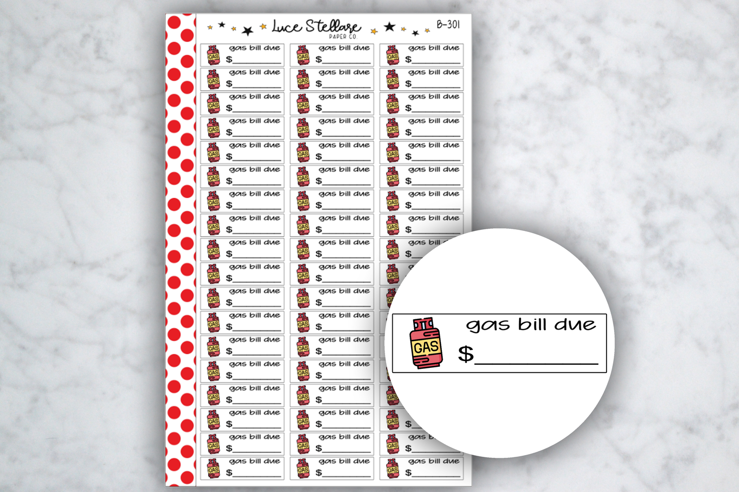 Gas Bill Due Stickers / B-301