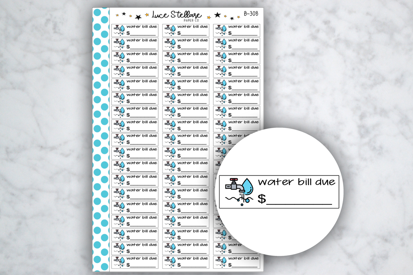 Water Bill Due Stickers / B-308