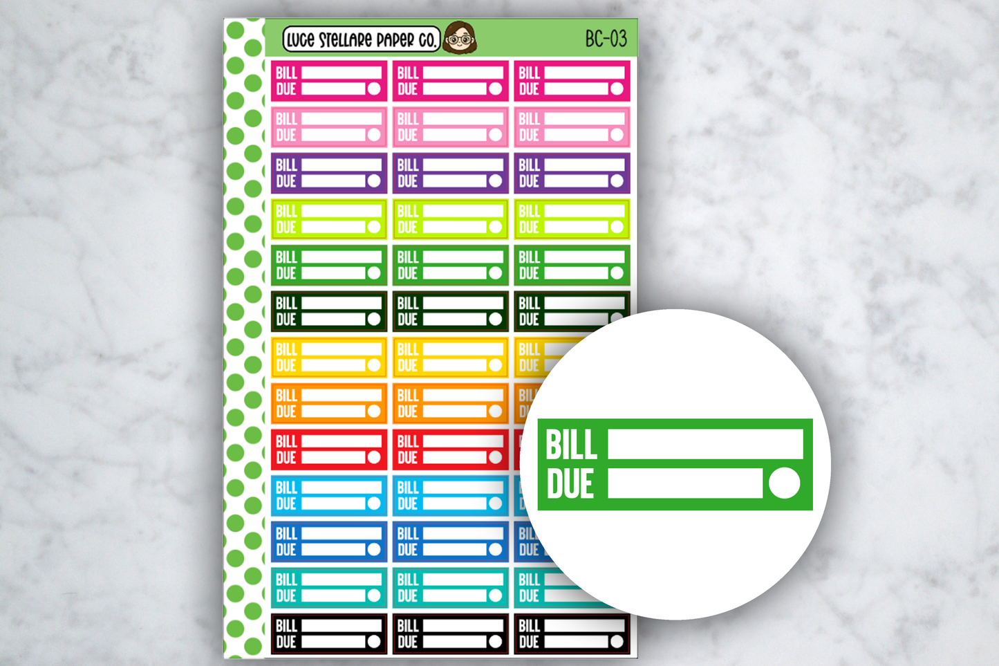 Bill Due Boxes Stickers / BC-03