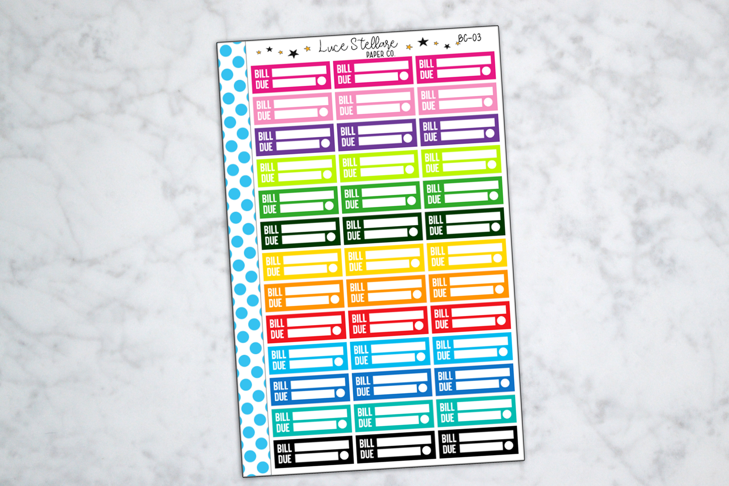 Bill Due Boxes Stickers / BC-03