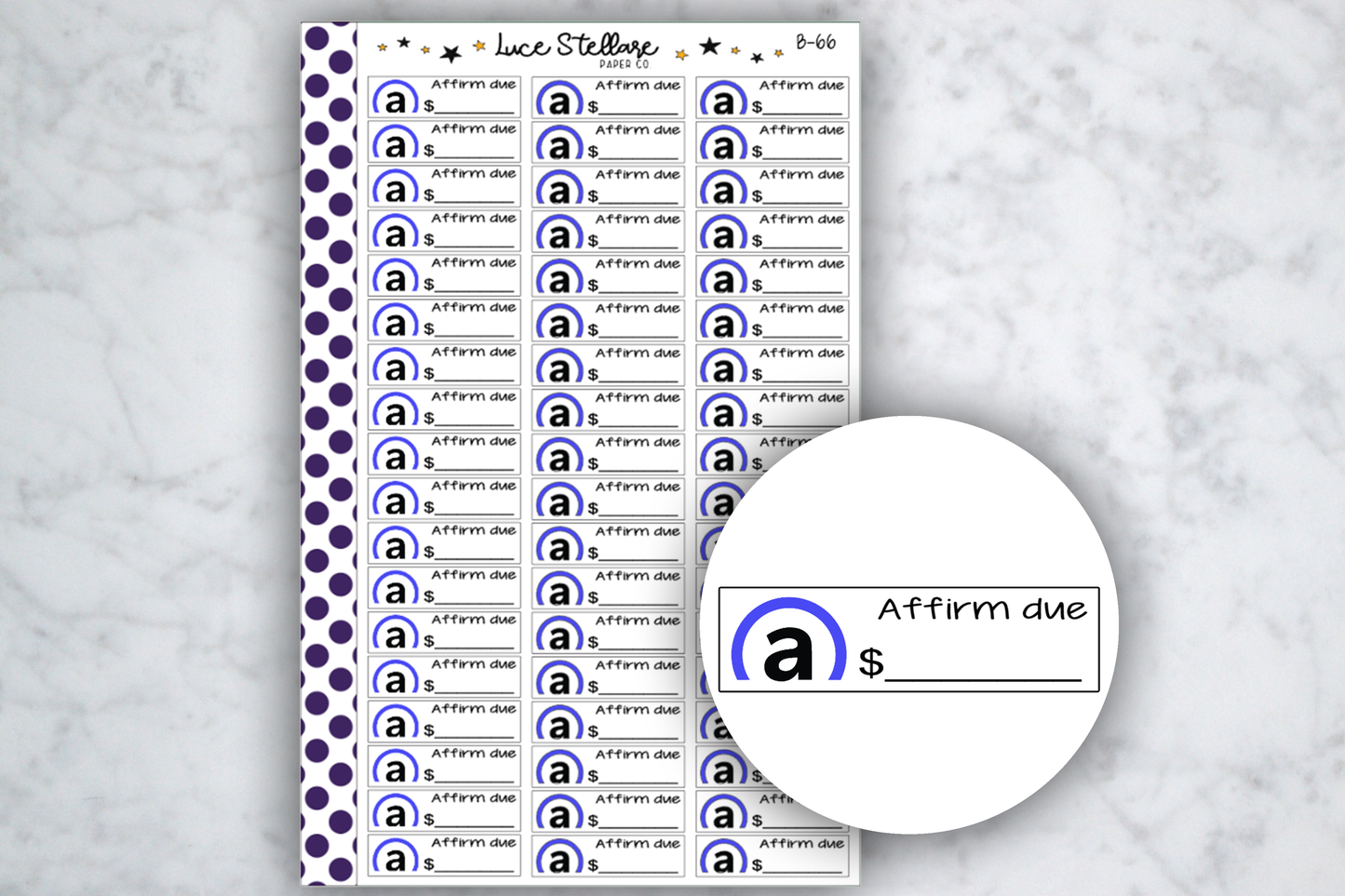 Affirm Bill Due Stickers / B-66