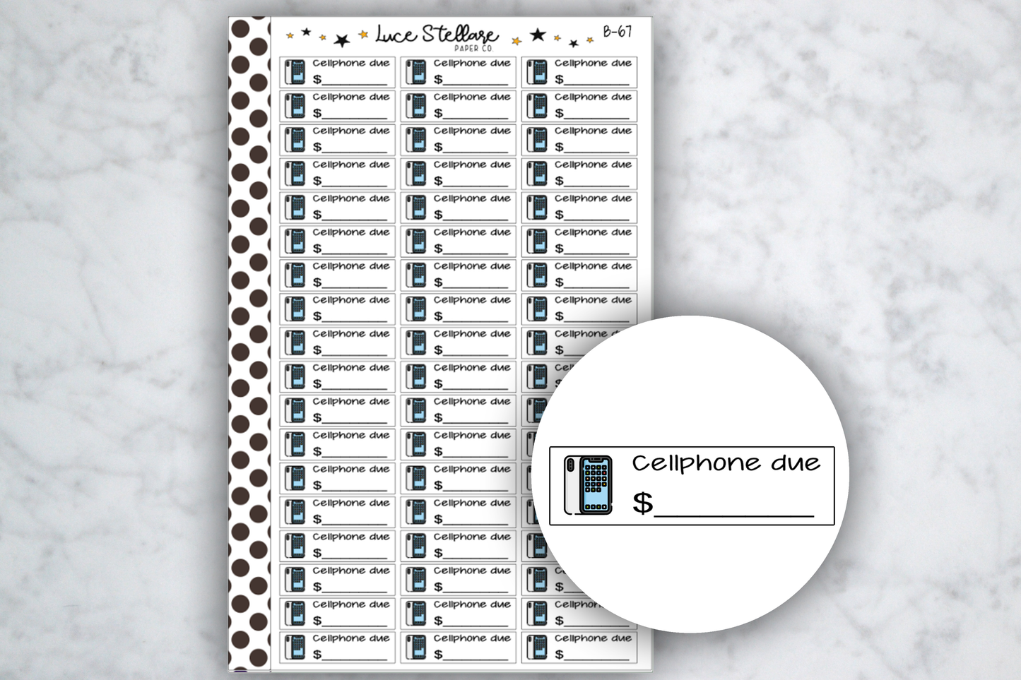 Cellphone Bill Due Stickers / B-67