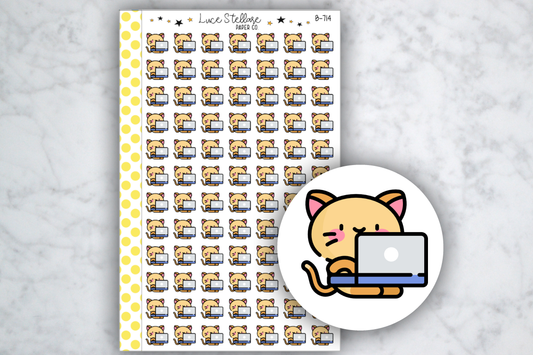 Cat with Laptop Stickers / B-714