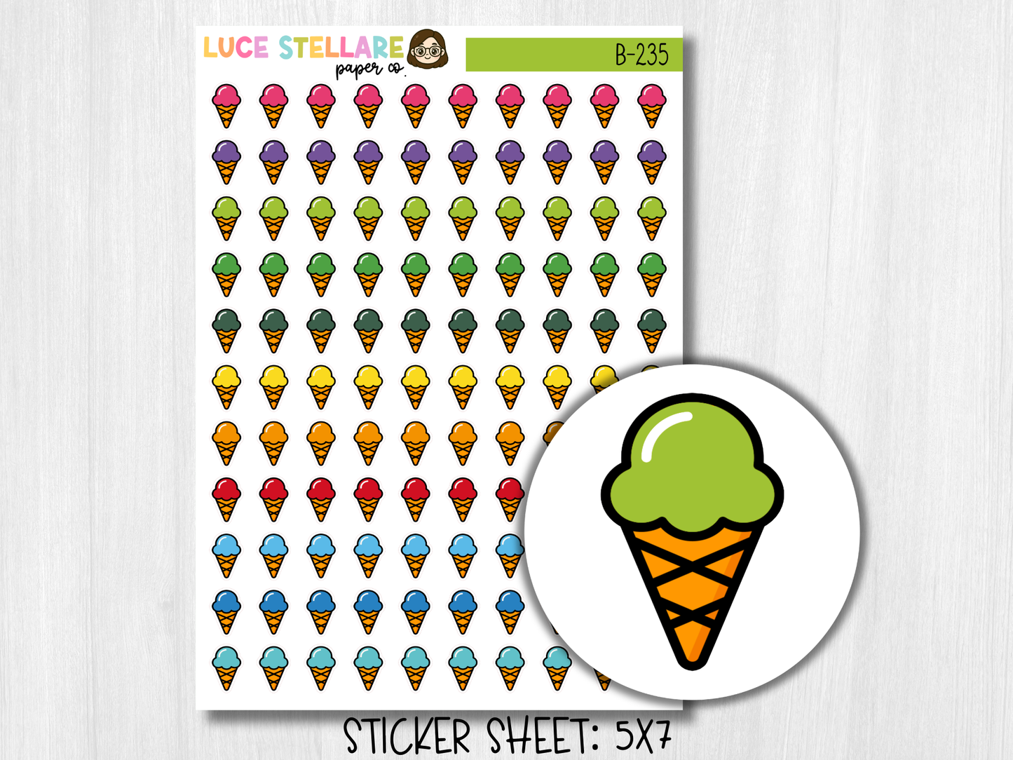 Ice Cream Cone Planner Stickers / B-235