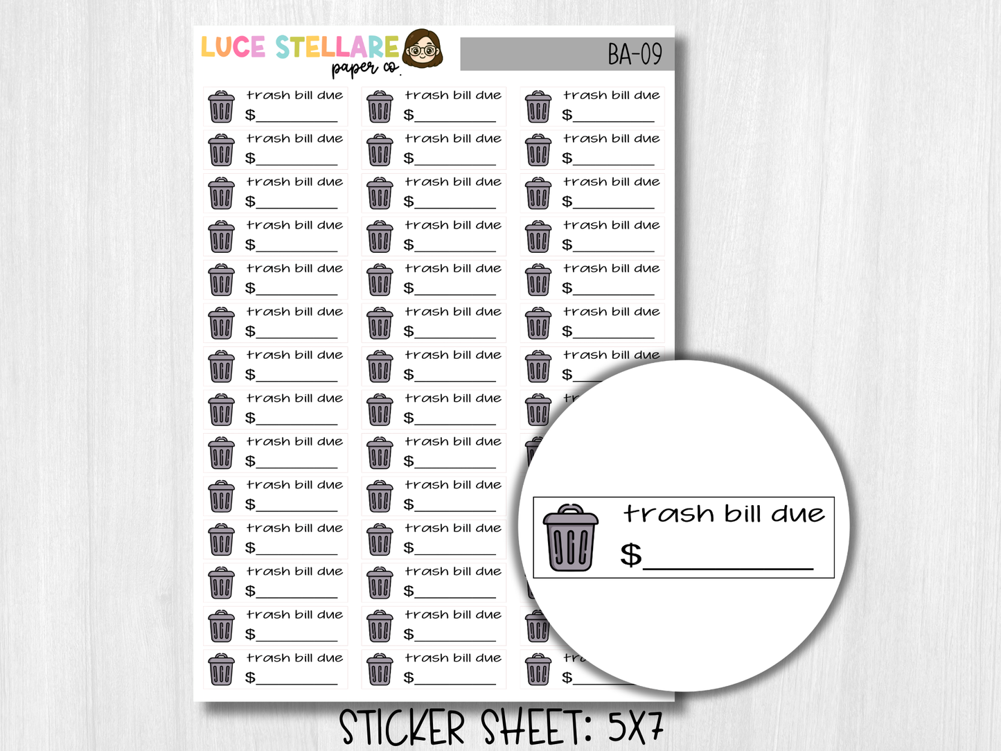 Trash Bill Due Stickers / BA-09