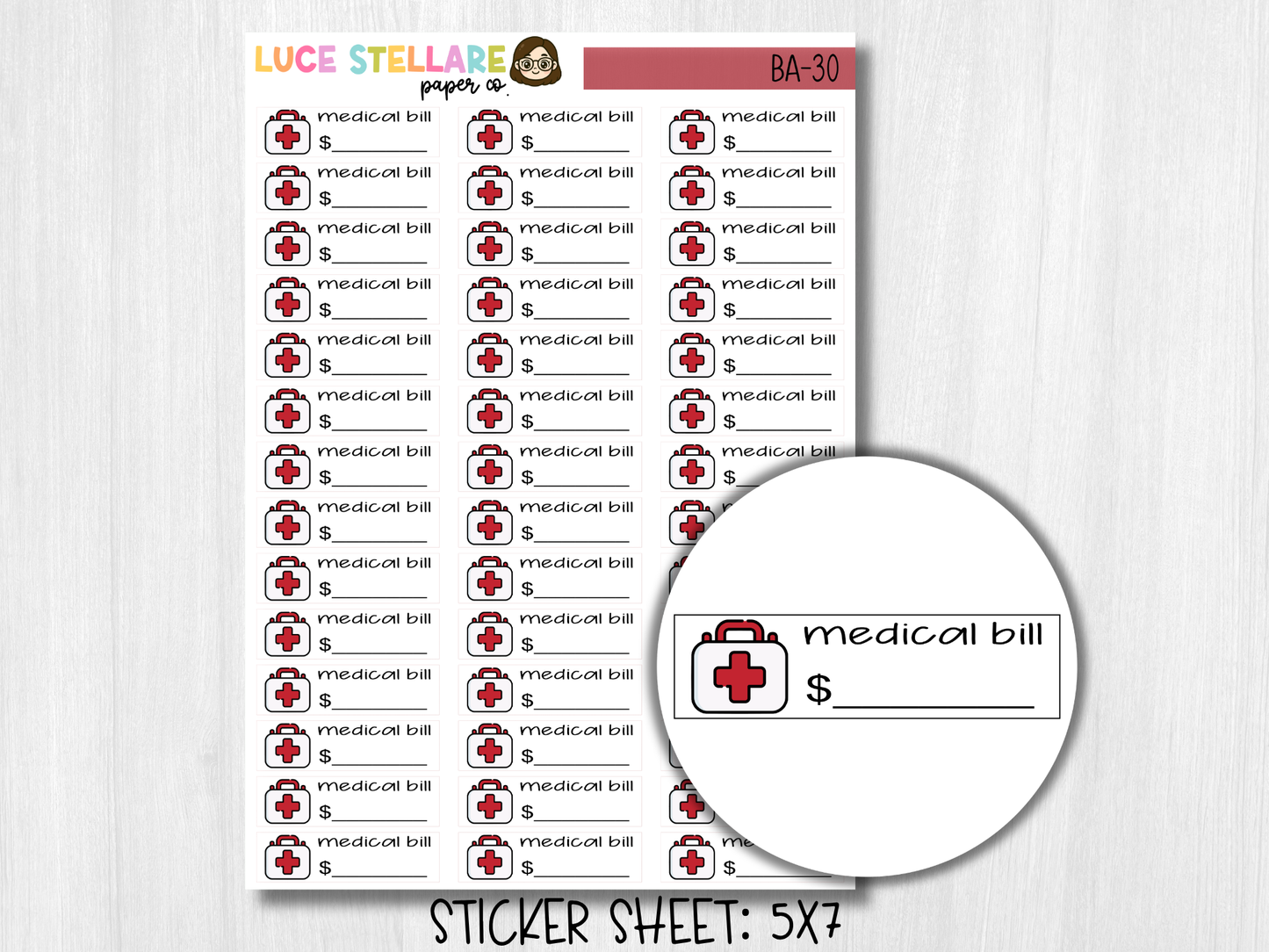 Medical Bill Due Planner Stickers / BA-30