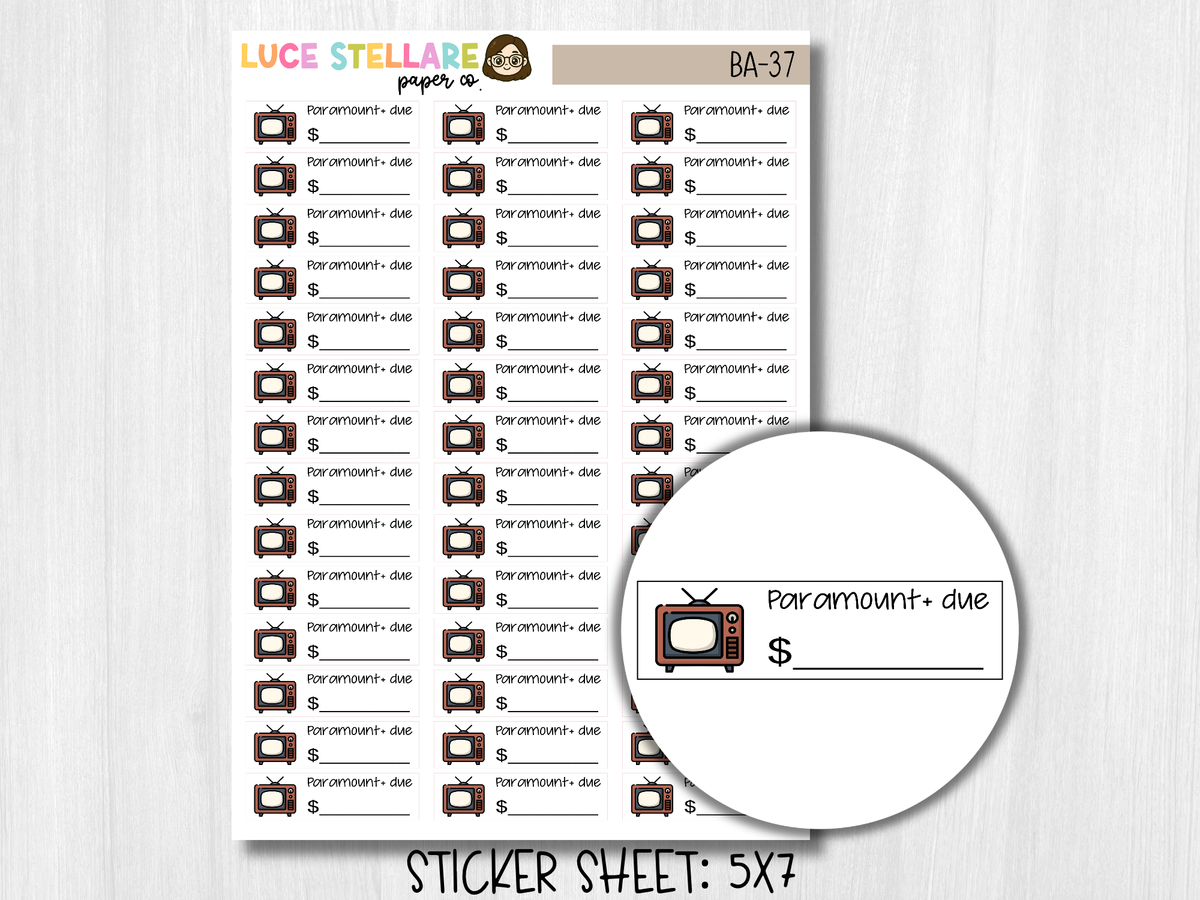Paramount Plus Bill Due Planner Stickers / BA-37