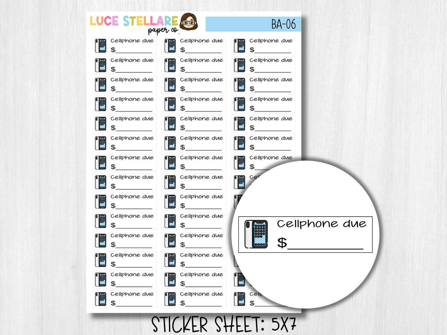Cellphone Bill Due Stickers / BA-06