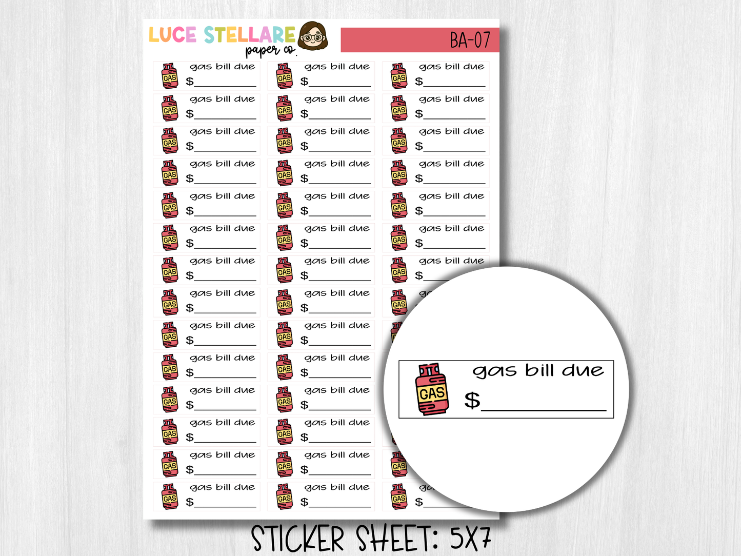 Gas Bill Due Stickers / BA-07