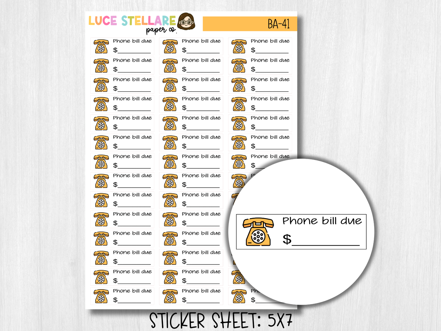 Phone Bill Due Planner Stickers / BA-41