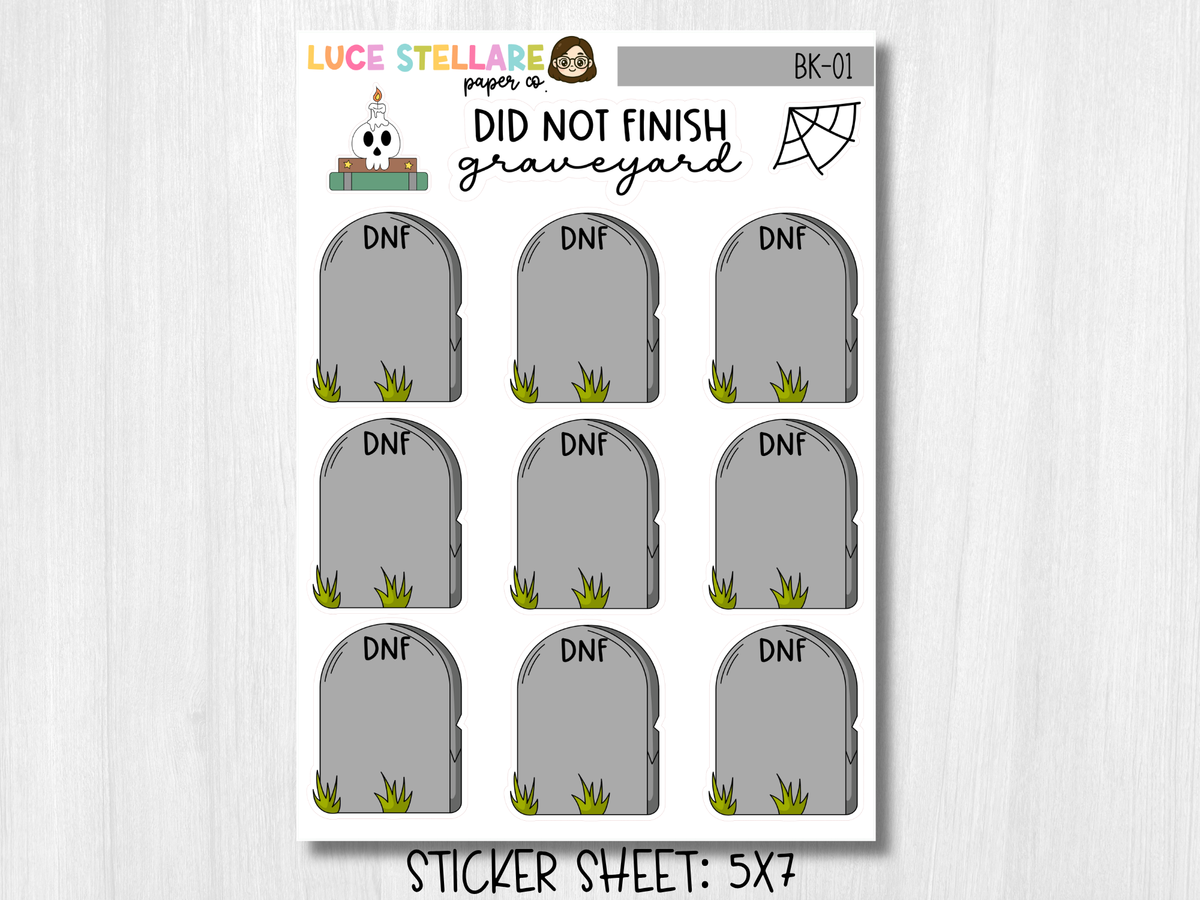 DNF Graveyard Reading Journal Planner Stickers / BK-01