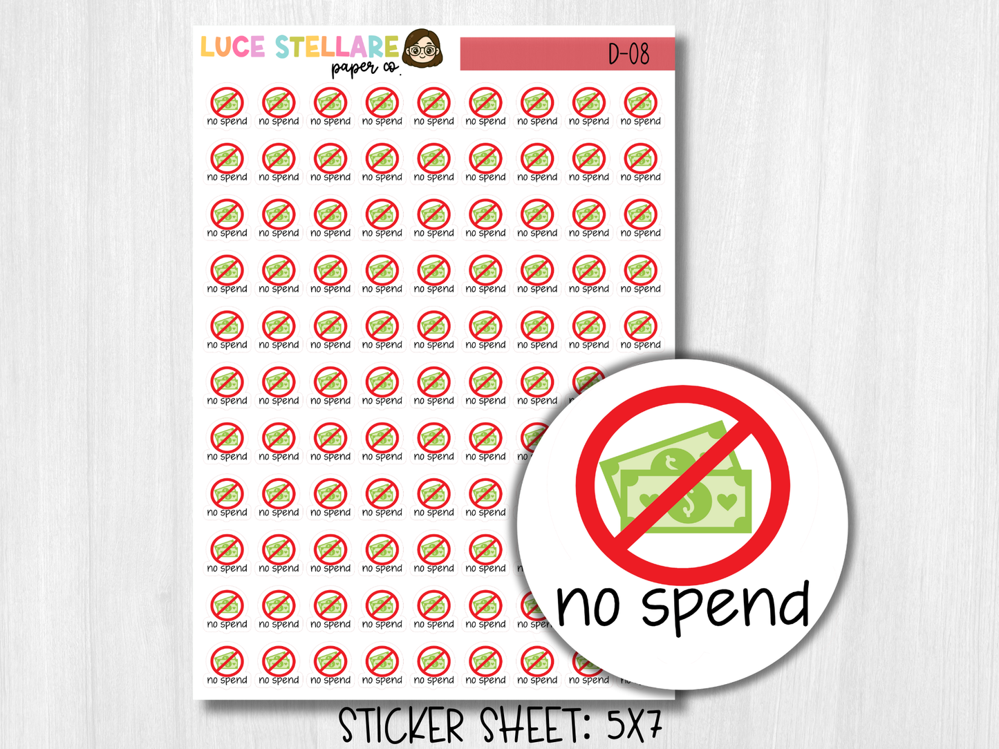 No Spend Tracker Planner Stickers / D-08