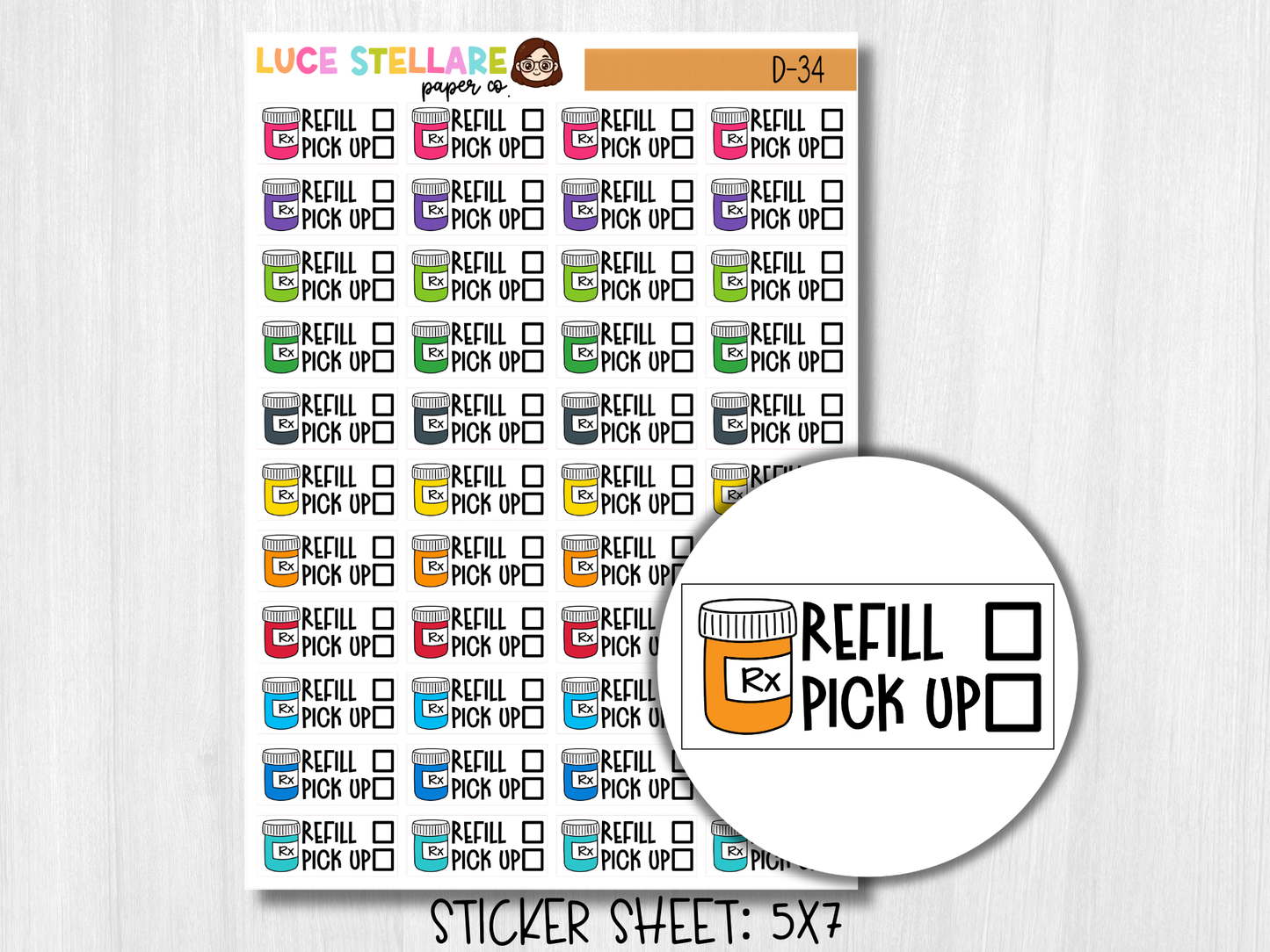 Refill Medication Planner Stickers / D-34
