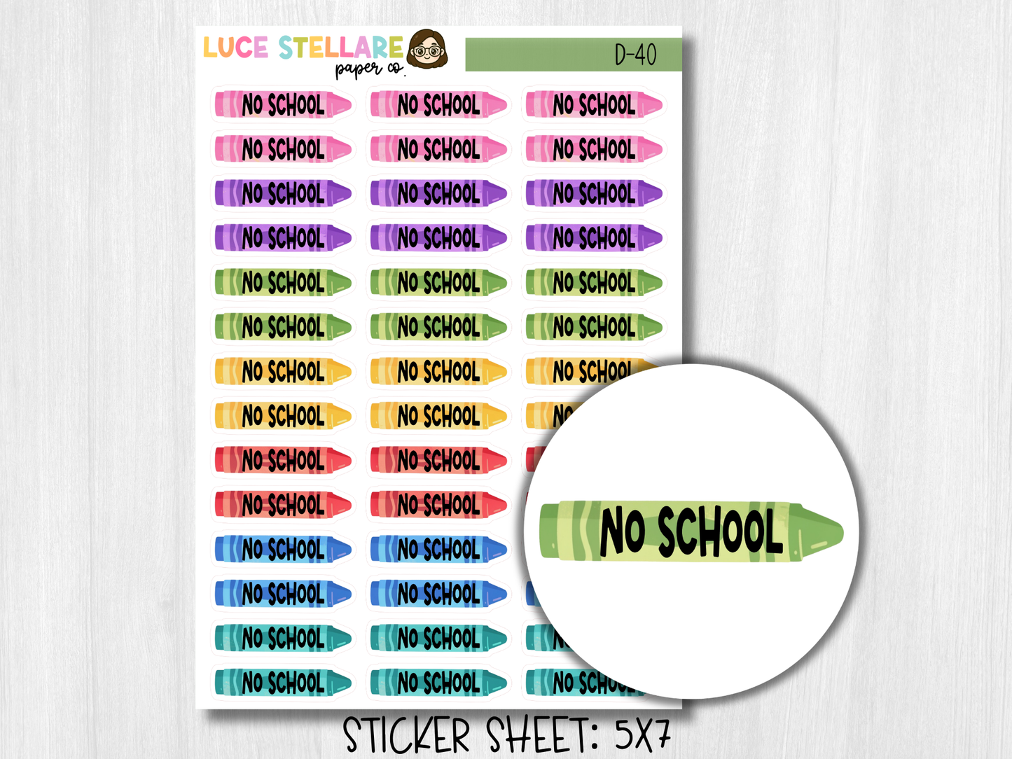 No School Crayon Planner Stickers / D-40