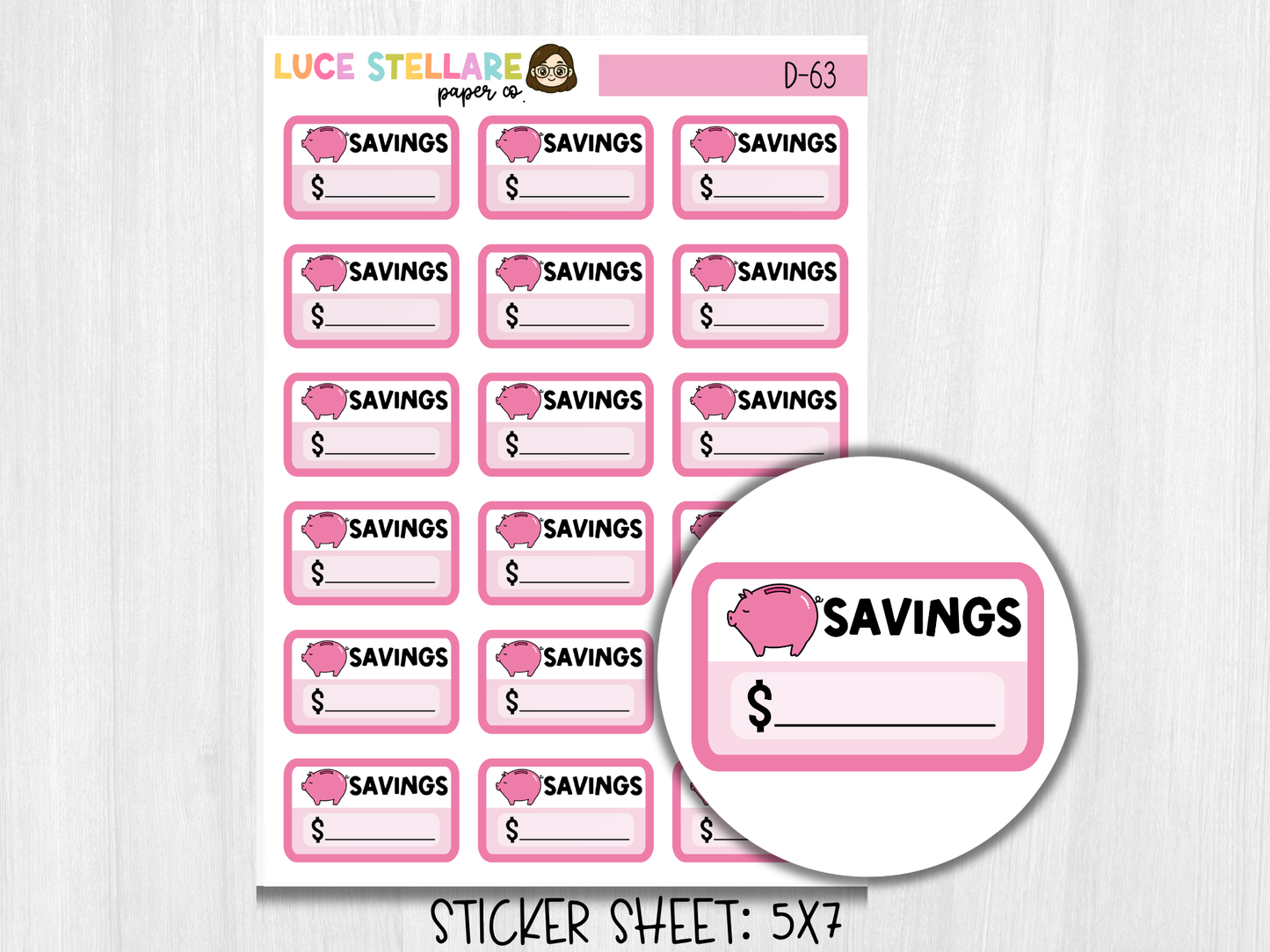 Piggy Bank Savings Tracker Planner Stickers / D-63
