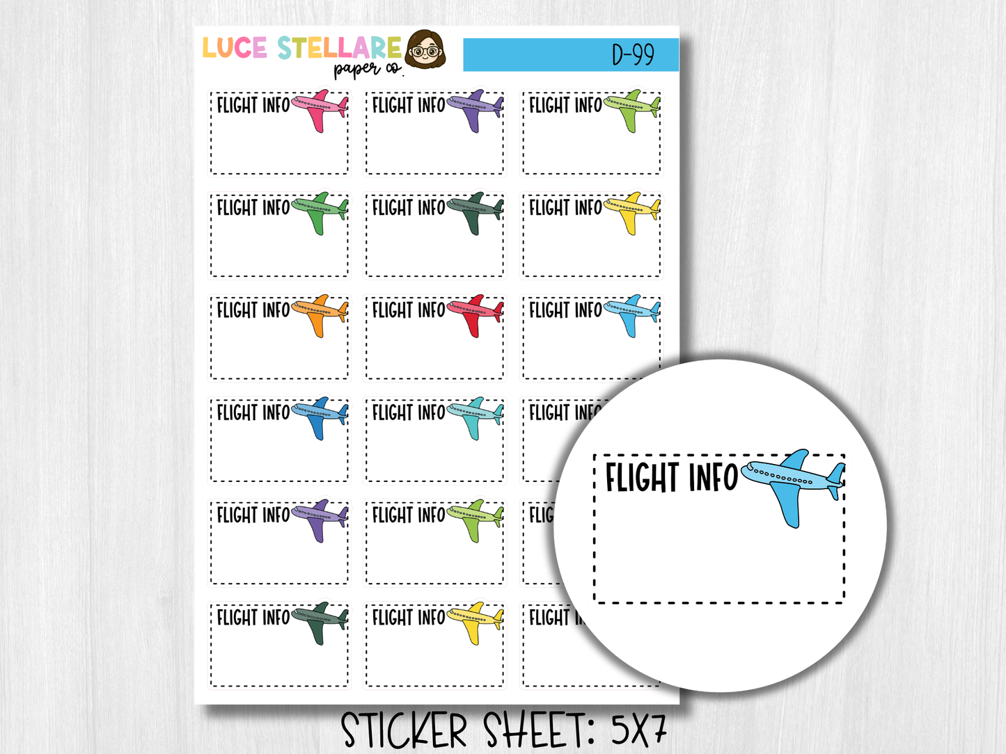 Flight Info Tracker Planner Stickers / D-99