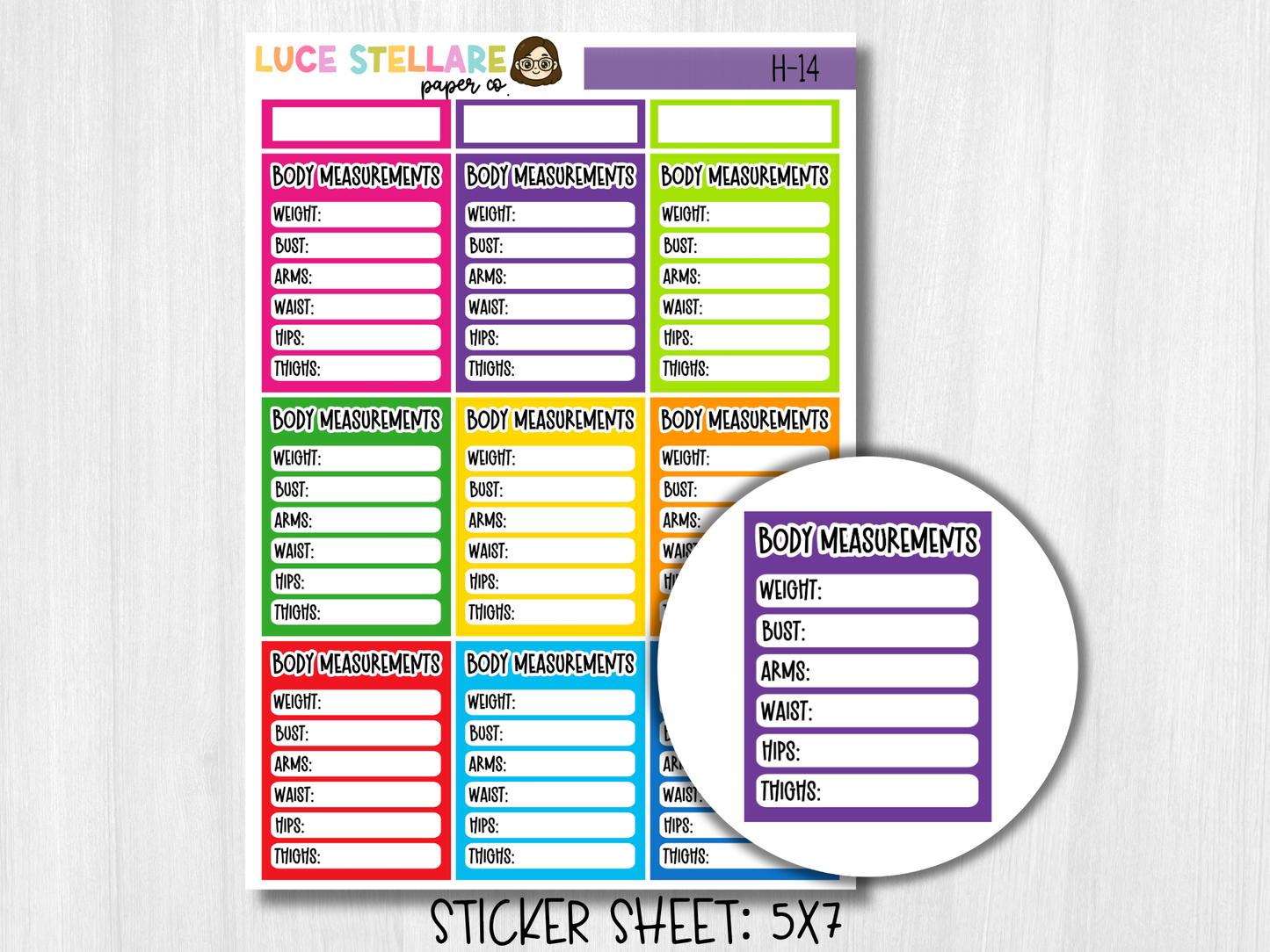 Body Measurements Tracker Planner Stickers / H-14