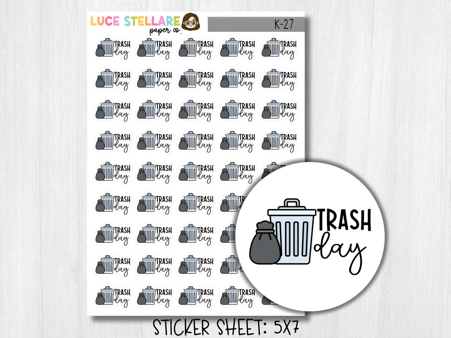 Trash Day Reminder Planner Stickers / K-27