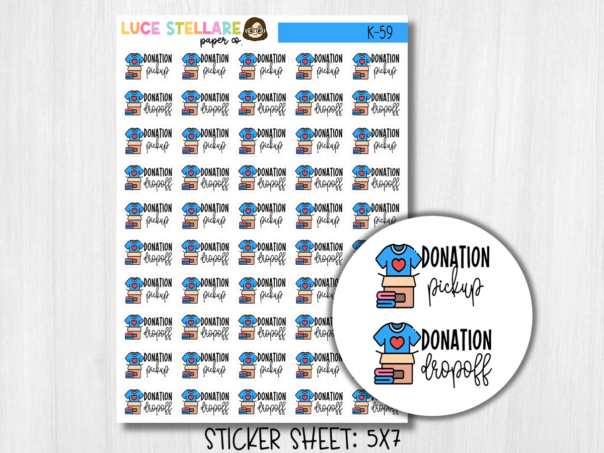 Donation Pickup/ Donation Dropoff Planner Stickers / K-59