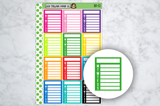 Weekly To Do Full Boxes Stickers / BD-02