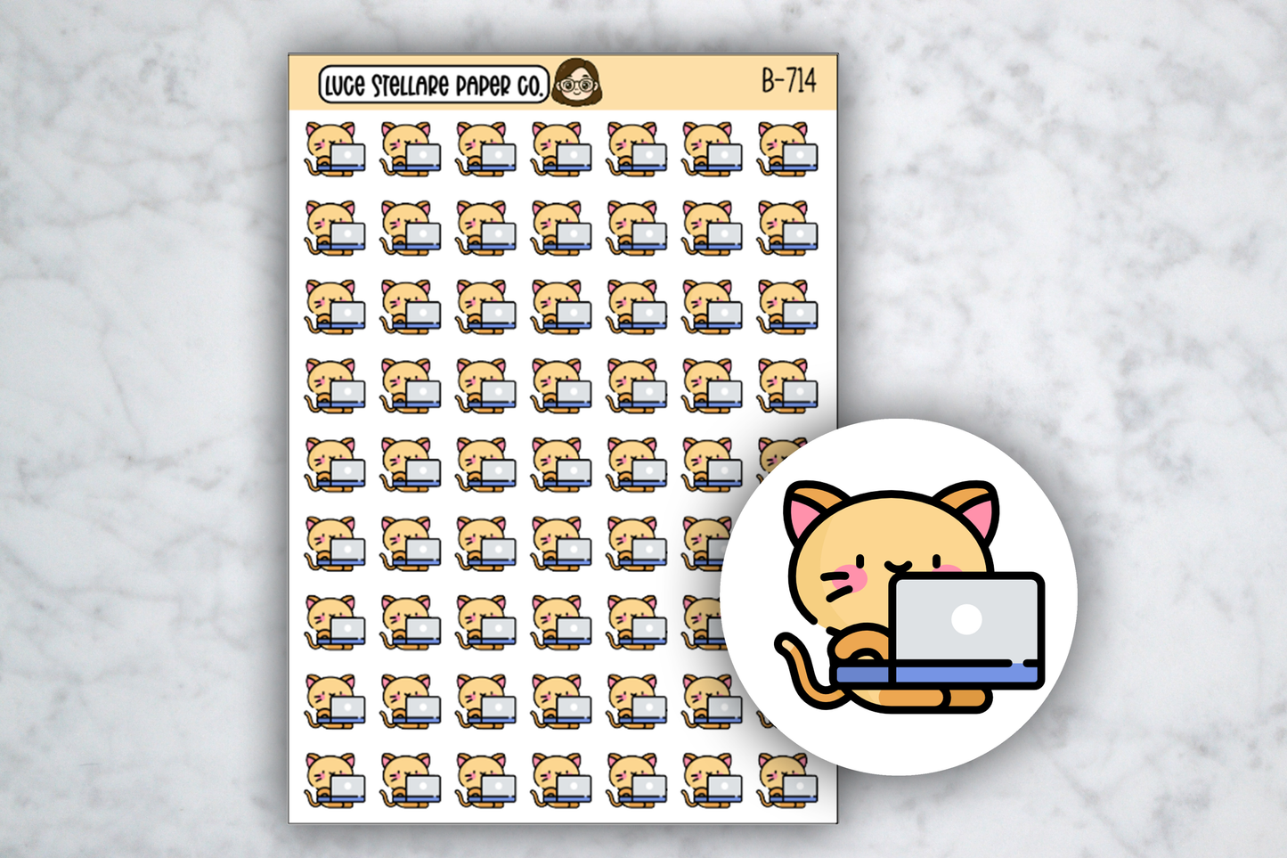 Cat with Laptop Stickers / B-714