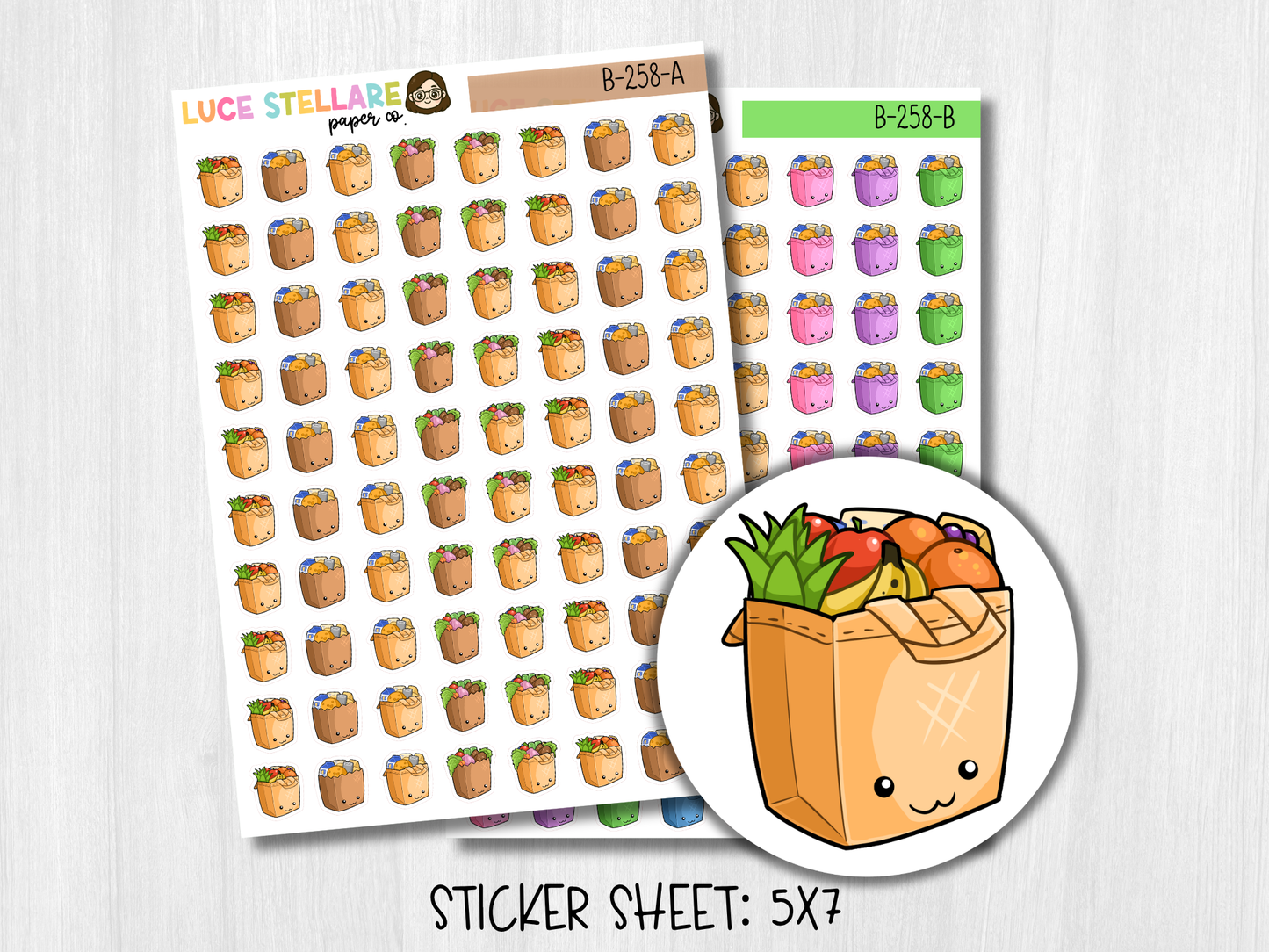 Kawaii Grocery Bag Planner Stickers / B-258