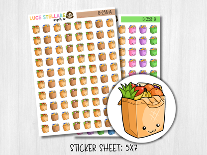 Kawaii Grocery Bag Planner Stickers / B-258