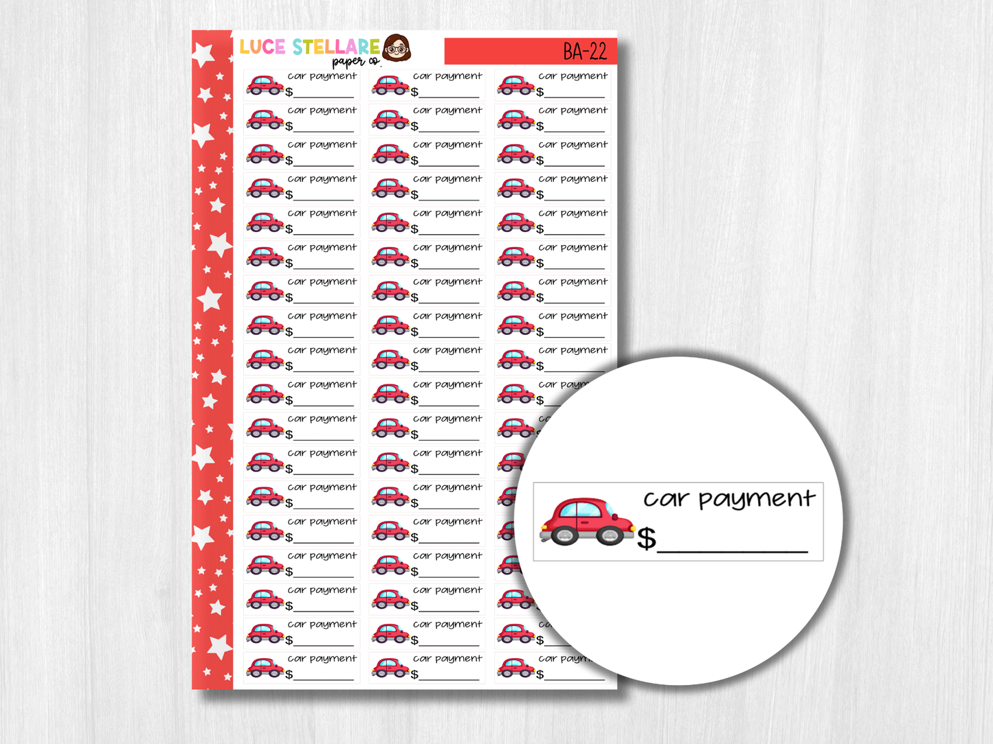 Car Payment Planner Stickers / BA-22