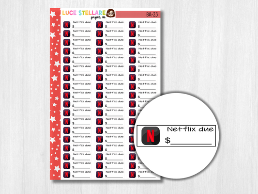 Netflix Bill Due Planner Stickers / BA-23