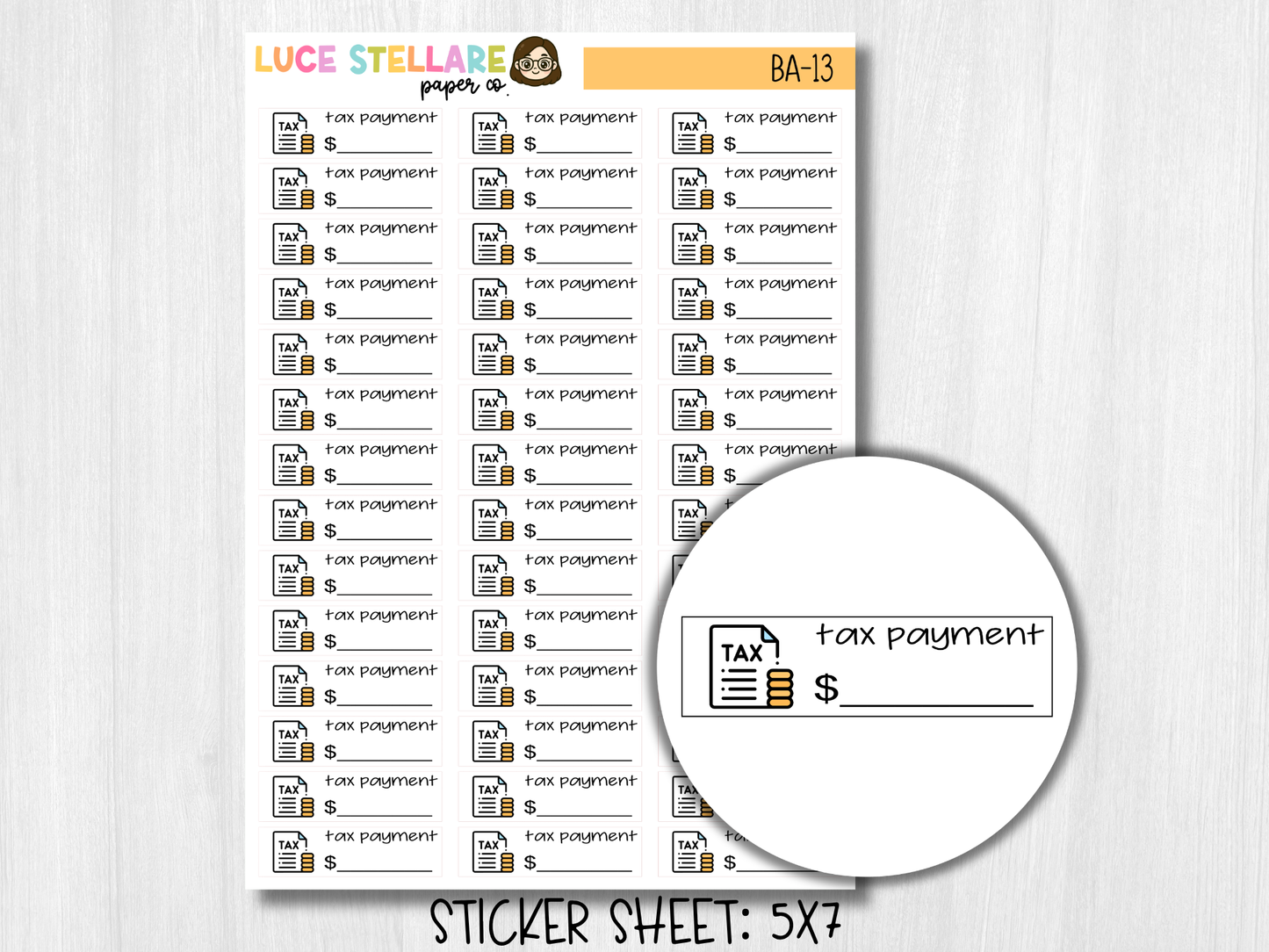 Taxes Payment Planner Stickers / BA-13