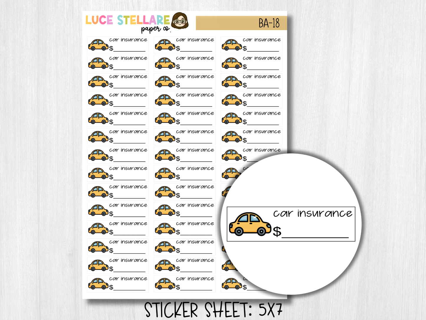 Car Insurance Due Stickers / BA-18