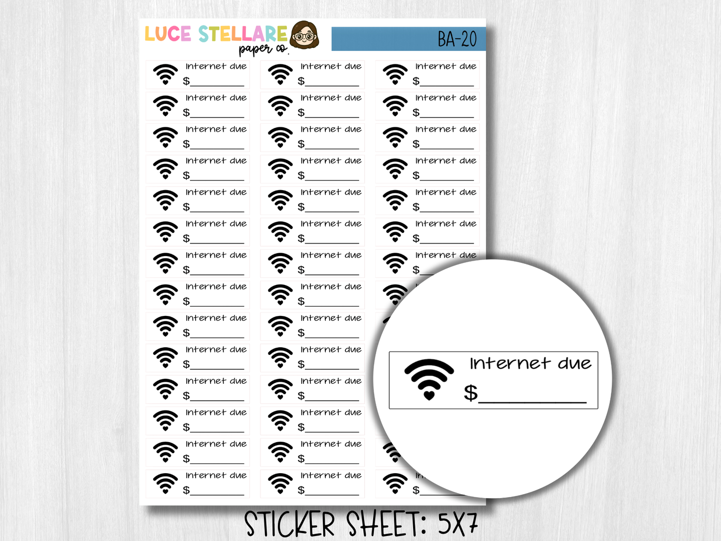 Internet Bill Due Planner Stickers / BA-20