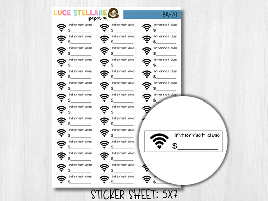 Internet Bill Due Planner Stickers / BA-20