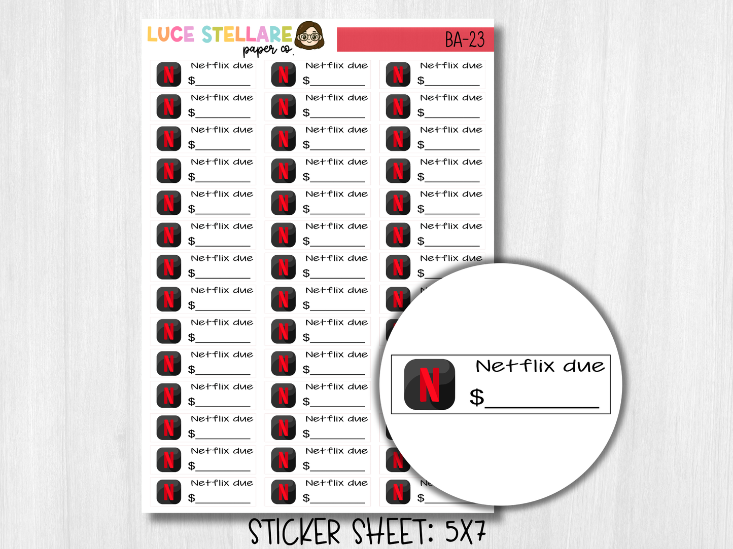 Netflix Bill Due Planner Stickers / BA-23