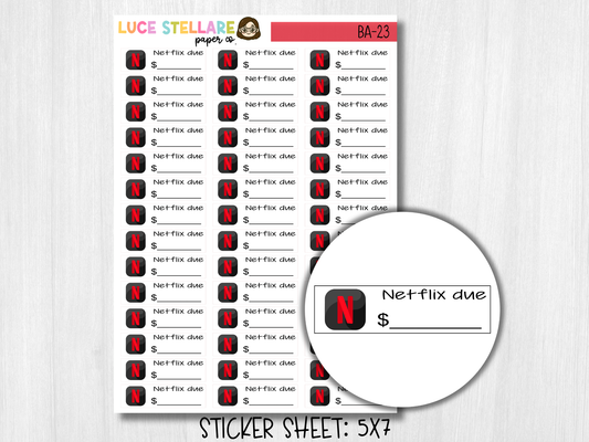 Netflix Bill Due Planner Stickers / BA-23