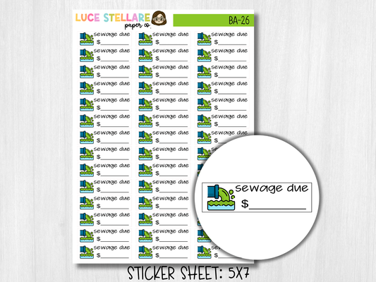 Sewage Bill Due Planner Stickers / BA-26