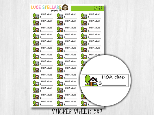HOA Bill Due Planner Stickers / BA-27