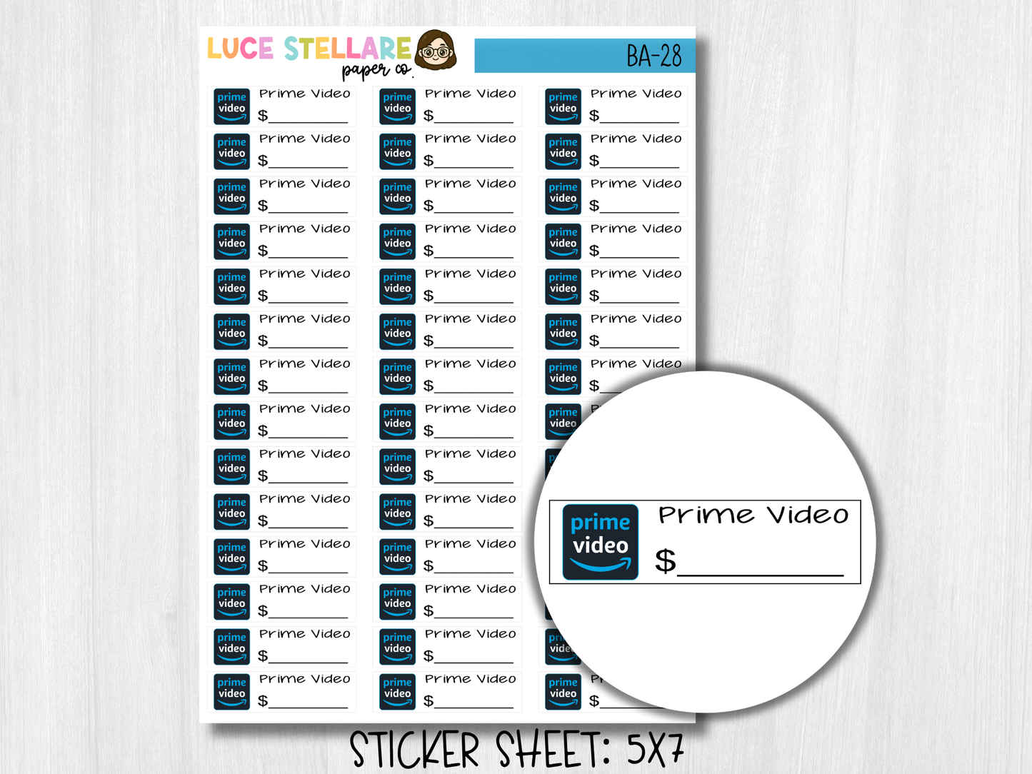 Prime Video Bill Due Planner Stickers / BA-28