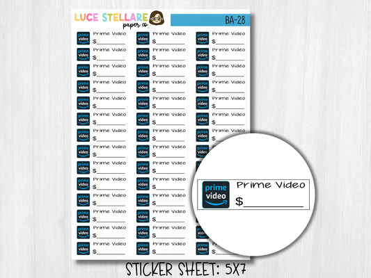 Prime Video Bill Due Planner Stickers / BA-28