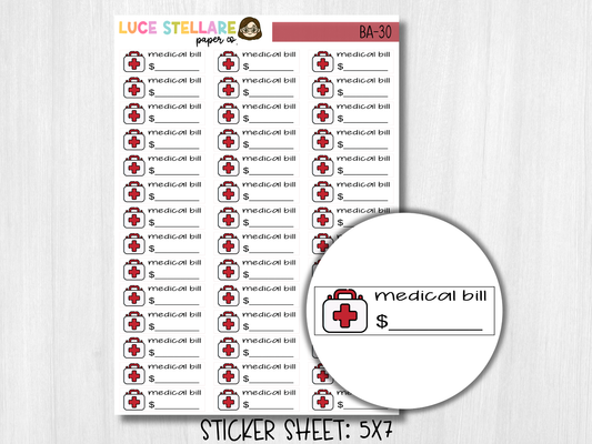 Medical Bill Due Planner Stickers / BA-30