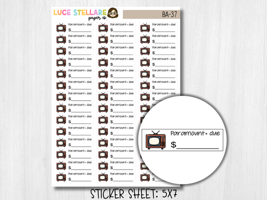 Paramount Plus Bill Due Planner Stickers / BA-37