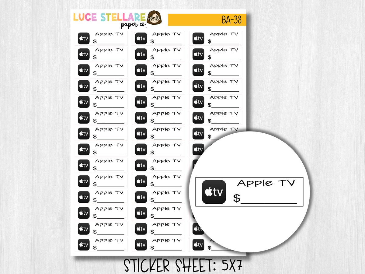 Apple TV Bill Due Planner Stickers / BA-38