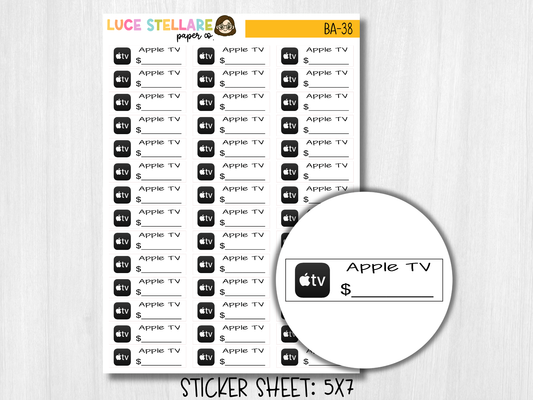 Apple TV Bill Due Planner Stickers / BA-38