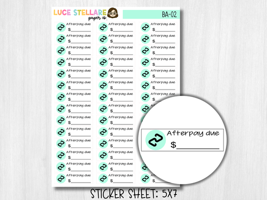 Afterpay Bill Due Stickers / BA-02
