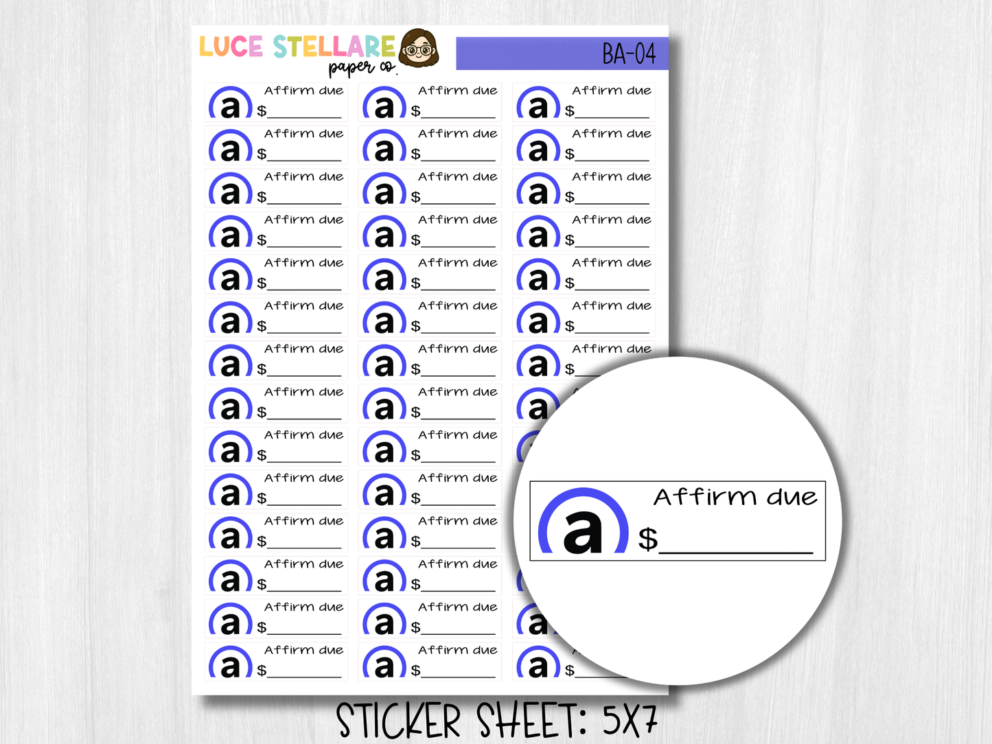 Affirm Bill Due Stickers / BA-04