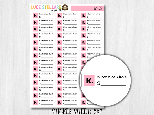 Klarna Bill Due Stickers / BA-05