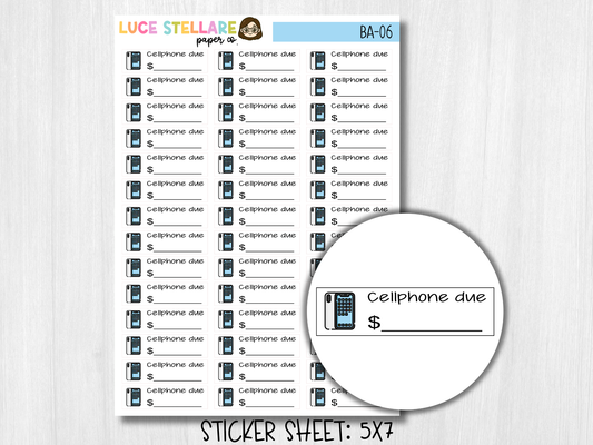 Cellphone Bill Due Stickers / BA-06