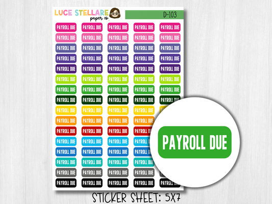 Payroll Due Reminder Planner Stickers / D-103