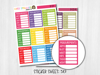 Body Measurements Tracker Planner Stickers / D-113