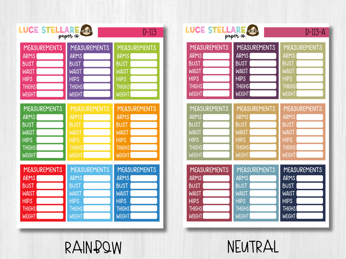 Body Measurements Tracker Planner Stickers / D-113
